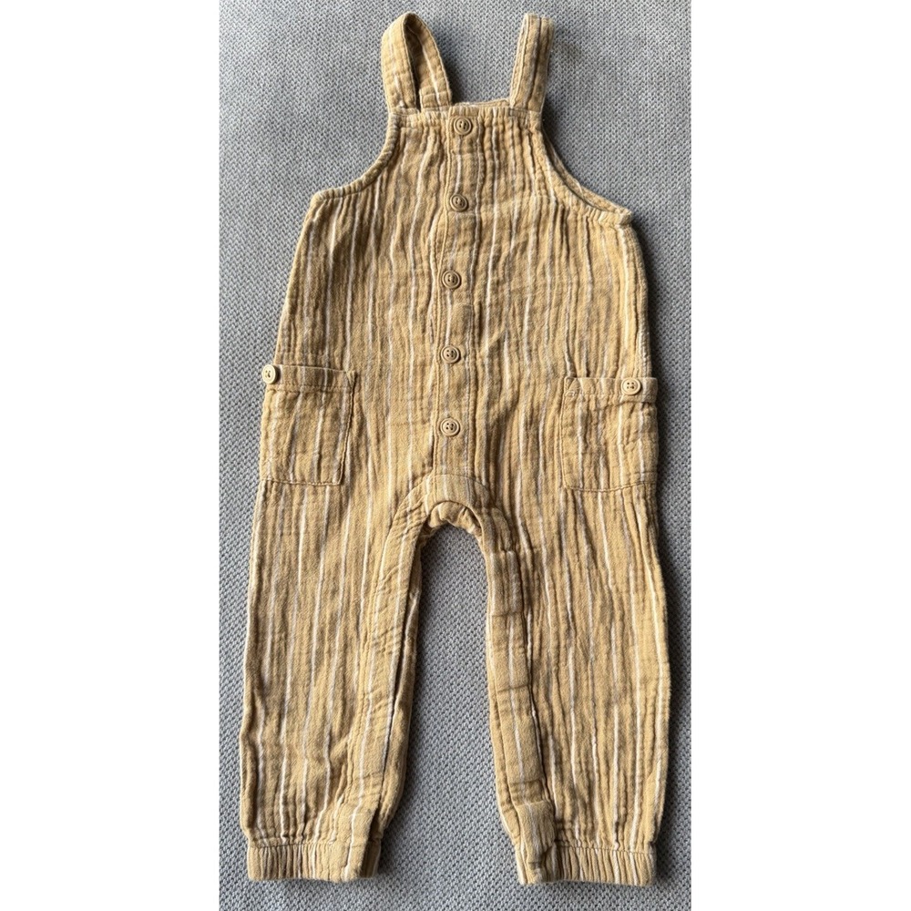 Cat & Jack Baby 18M Mustard Stripe Gauze Overalls Romper Cotton Jumpsuit
